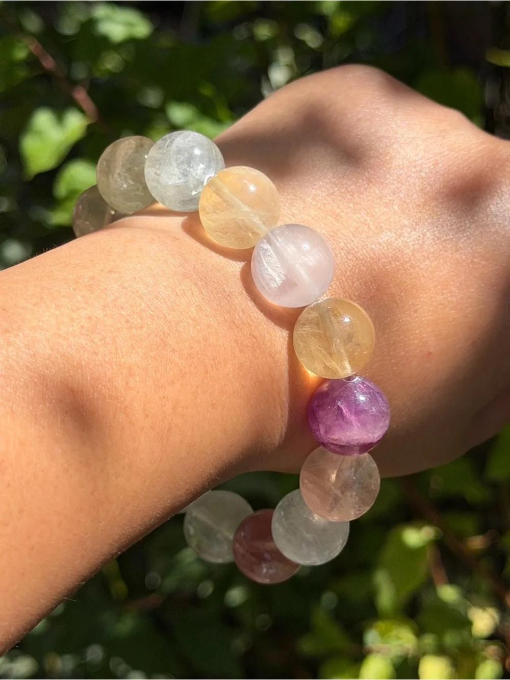 15mm Multi-Color Fluorite Bead Stretch Bracelet 2219